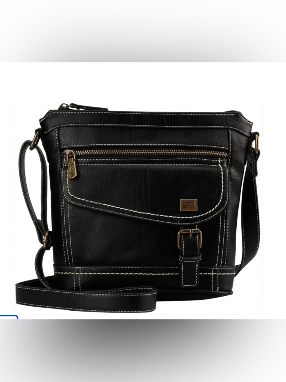 boc Concept Black Messenger Bag with White Contrast Stitching